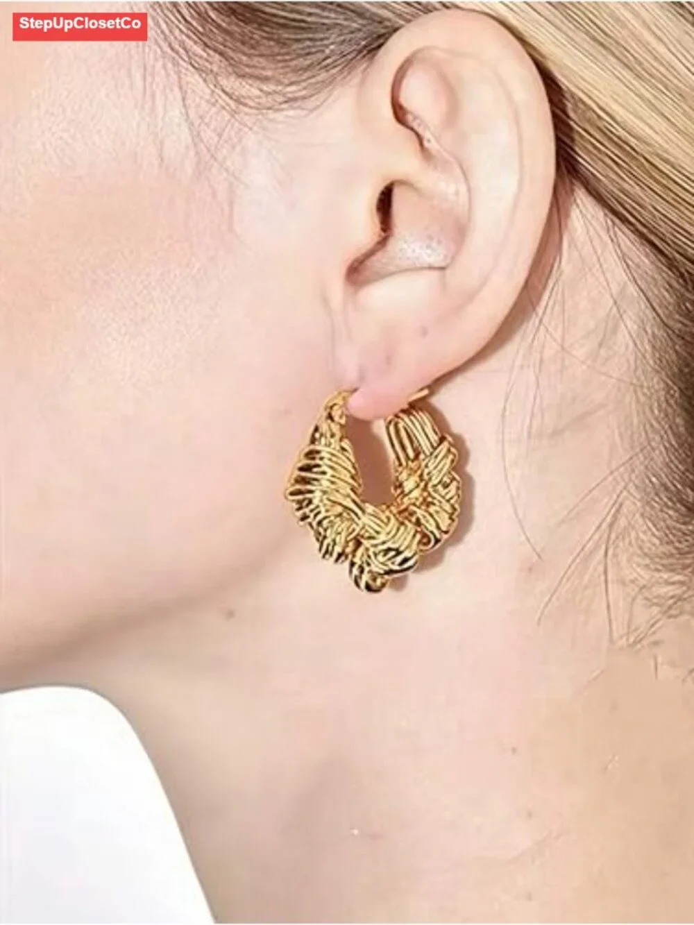 Y2K Gold Bamboo Hoop Knot Twist Earrings for Women Large Thick Hoop Jewelry